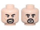 Part No: 28621pb0309  Name: Minifigure, Head Dual Sided Black Bushy Eyebrows, Moustache, Soul Patch, and Goatee, Medium Nougat Cheek Lines and Wrinkles, Evil Open Mouth Smile with Tan Teeth / Frown Pattern - Vented Stud