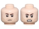 Part No: 28621pb0330  Name: Minifigure, Head Dual Sided Dark Brown Eyebrows, Upper Eyelids, Medium Nougat Stubble, Frown / Angry Open Mouth Scowl with Teeth Pattern - Vented Stud