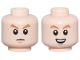 Part No: 28621pb0379  Name: Minifigure, Head Dual Sided Medium Nougat Eyebrows, Nougat Chin Dimple, Angry Frown / Open Mouth Smile with Top Teeth Pattern - Vented Stud