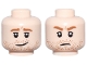 Part No: 28621pb0388  Name: Minifigure, Head Dual Sided Dark Orange Eyebrows and Beard Stubble, Nougat Dimples, Crooked Smile / Frown Pattern - Vented Stud