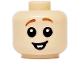 Part No: 33464pb08  Name: Minifigure, Baby / Toddler Head with Neck with Black Eyes, Open Mouth Smile with White Teeth and Dark Orange Eyebrows Pattern