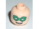 Part No: 3626bpb0029  Name: Minifigure, Head Male Green Eye Mask with Eye Holes and Smile Pattern - Blocked Open Stud