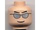 Part No: 3626bpb0193  Name: Minifigure, Head Glasses with Silver Sunglasses, Black Eyebrows Pointed, Thin Grin Pattern - Blocked Open Stud