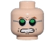 Part No: 3626bpb0200  Name: Minifigure, Head Glasses, Green and Silver, Brown Arched Eyebrows, Open Mouth with Teeth Pattern (Dr. Octopus) - Blocked Open Stud