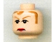 Part No: 3626bpb0291  Name: Minifigure, Head Female Brown Hair and Eyebrows, Red Lips Frown Pattern - Blocked Open Stud