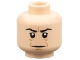 Part No: 3626bpb0487  Name: Minifigure, Head Black Eyebrows, Eyelids, and Mouth, Medium Nougat Chin Dimple and Wrinkles, Furrowed Brow, Neutral Pattern - Blocked Open Stud