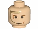 Part No: 3626bpx298  Name: Minifigure, Head Male Gold Headset, Brown Eyebrows, Light Cuts/Scars Pattern - Blocked Open Stud