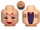 Part No: 3626cpb0554  Name: Minifigure, Head Alien with SW Sugi, Large Brown Eyes, Red Lips and Cheek Lines, Dark Purple Hair on Back Pattern - Hollow Stud