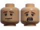 Part No: 3626cpb0732  Name: Minifigure, Head Dual Sided LotR Pippin Brown Eyebrows, Anxious / Scared Pattern - Hollow Stud