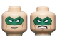 Part No: 3626cpb0780  Name: Minifigure, Head Dual Sided Green Eye Mask with Eye Holes, Smirk / Bared Teeth Pattern - Hollow Stud