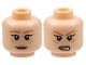 Part No: 3626cpb1006  Name: Minifigure, Head Dual Sided Female Dark Orange Eyebrows, Freckles, Tan Lips, Closed Mouth Smile / Open Mouth Scowl Pattern - Hollow Stud