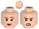 Part No: 3626cpb1092  Name: Minifigure, Head Dual Sided Female Brown Eyebrows, Eyelashes, Red Lips, Smile / Angry Pattern (Batgirl) - Hollow Stud