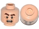 Part No: 3626cpb1105  Name: Minifigure, Head Male Brown Thick Eyebrows, Lines under Eyes, Cheek Lines and Open Mouth with Teeth Pattern (Victor) - Hollow Stud