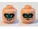 Part No: 3626cpb1268  Name: Minifigure, Head Dual Sided Green Eye Mask with Eye Holes, Smirk / Frown Pattern - Hollow Stud