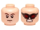 Part No: 3626cpb1332  Name: Minifigure, Head Dual Sided Brown Eyebrows, Stern Expression / Dark Red Goggles, Clenched Teeth Pattern (Hawkeye) - Hollow Stud