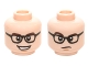 Part No: 3626cpb1442  Name: Minifigure, Head Dual Sided Black Glasses with Clear Lenses, Dark Brown Eyebrows, Open Mouth Smile with Teeth / Frown, Raised Eyebrow Pattern - Hollow Stud