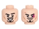 Part No: 3626cpb1481  Name: Minifigure, Head Dual Sided Moustache, Goatee and Cheek Lines, Eyebrow Raised / Frown and Magenta Black Eye Pattern - Hollow Stud