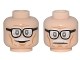 Part No: 3626cpb1520  Name: Minifigure, Head Dual Sided Black Frame Glasses, White Moustache, Wrinkles, Cheek Lines, Smile / Frown Pattern (Alfred) - Hollow Stud