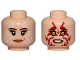 Part No: 3626cpb1623  Name: Minifigure, Head Dual Sided Female, Peach Lips, White Tribal Tattoos, Smile / Red Tribal Tattoos, Angry Pattern (SW Naare) - Hollow Stud