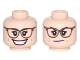 Part No: 3626cpb1626  Name: Minifigure, Head Dual Sided Female Reddish Brown Glasses, Bright Pink Lips, Open Smile / Smirk Pattern (Abby Yates) - Hollow Stud