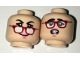 Part No: 3626cpb1649  Name: Minifigure, Head Dual Sided Female Black Eyebrows, Red Glasses and Pink Lips, Fallen Glasses / Scared Pattern - Hollow Stud