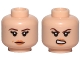 Part No: 3626cpb1657  Name: Minifigure, Head Dual Sided Female Dark Brown Eyebrows, Black Eyelashes, Nougat Lips, Neutral with Dimple / Open Mouth Scowl with Teeth Pattern - Hollow Stud