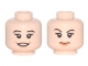 Part No: 3626cpb1689  Name: Minifigure, Head Dual Sided Female Black Eyebrows and Long Eyelashes, Peach Lips, Open Smile / Closed Mouth, Eyebrow Raised Pattern - Hollow Stud