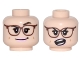 Part No: 3626cpb1693  Name: Minifigure, Head Dual Sided Female Reddish Brown Glasses, Bright Pink Lips, Crooked Smile and Raised Eyebrow / Open Mouth Angry Pattern - Hollow Stud