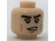 Part No: 3626cpb1713  Name: Minifigure, Head Black Thick Eyebrows, Brown Cheek Lines, Lopsided Open Mouth Grin Pattern - Hollow Stud