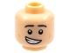 Part No: 3626cpb1717  Name: Minifigure, Head Black Eyebrows, Reddish Brown Dimples, Lopsided Open Mouth Grin Pattern - Hollow Stud