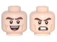 Part No: 3626cpb1731  Name: Minifigure, Head Dual Sided Thick Dark Brown Eyebrows, Dark Orange Cheek Lines, Open Mouth Smile / Bared Teeth Angry Pattern (Kite Man) - Hollow Stud