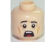Part No: 3626cpb1738  Name: Minifigure, Head Male Black Eyebrows, White Pupils, Chin Dimple, Cheek Lines, Sweat Drops, Open Mouth Surprised / Scared Pattern - Hollow Stud
