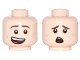 Part No: 3626cpb1765  Name: Minifigure, Head Dual Sided Brown Eyebrows, Dark Tan Dimples, Lopsided Smile / Scared Pattern - Hollow Stud