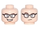 Part No: 3626cpb1773  Name: Minifigure, Head Dual Sided Black Glasses with White Lenses, Dark Brown Eyebrows, Open Mouth Smile / Closed Mouth, Raised Eyebrow Pattern - Hollow Stud