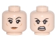 Part No: 3626cpb1780  Name: Minifigure, Head Dual Sided Female Black Eyebrows, Eyelashes, Medium Nougat Cheek Dimples, Dark Orange Lips, Neutral / Open Mouth Angry with Teeth Parted Pattern - Hollow Stud
