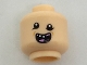 Part No: 3626cpb1854  Name: Minifigure, Head Uneven Black Eyes, Open Mouth with Missing Teeth and Pink Tongue Pattern - Hollow Stud