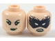 Part No: 3626cpb1943  Name: Minifigure, Head Dual Sided Female Black Eyebrows, Green Lips, Smirk with Green Eye Shadow / Black Eye Mask with White Eye Holes Pattern - Hollow Stud