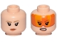 Part No: 3626cpb2059  Name: Minifigure, Head Dual Sided Female Dark Tan Eyebrows, Orange Lips, Frown Pattern / Orange Visor, Angry (SW Resistance A-wing Pilot) - Hollow Stud
