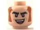 Part No: 3626cpb2064  Name: Minifigure, Head Black Eyebrows, Dark Orange Sideburns, Big Smile with Red Tongue Pattern - Hollow Stud