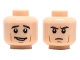 Part No: 3626cpb2067  Name: Minifigure, Head Dual Sided Dark Brown Eyebrows, Cheek Lines, Open Smile/Frown Pattern - Hollow Stud