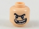 Part No: 3626cpb2141  Name: Minifigure, Head Black Unibrow, Wide Lopsided Grin Showing Teeth, Missing a Tooth Pattern - Hollow Stud