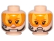 Part No: 3626cpb2171  Name: Minifigure, Head Dual Sided Female Brown Eyebrows, Orange Visor, Chin Strap, Headset, Smile / Angry Pattern - Hollow Stud