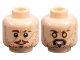 Part No: 3626cpb2178  Name: Minifigure, Head Dual Sided Male Reddish Brown Eyebrows, Moustache, Soul Patch, and Stubble, Medium Nougat Scars, Grin / Yellow Eyes and Bared Teeth Pattern - Hollow Stud