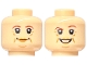 Part No: 3626cpb2227  Name: Minifigure, Head Dual Sided Female Reddish Brown Eyebrows, Medium Nougat Lips, Age Lines, Grin / Smile with Raised Eyebrow Pattern - Hollow Stud