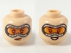 Part No: 3626cpb2273  Name: Minifigure, Head Dual Sided Female, Large Goggles with Orange Lenses, Smirk / Smile Pattern - Hollow Stud