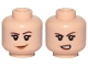 Part No: 3626cpb2293  Name: Minifigure, Head Dual Sided Female Brown Eyebrows, Eyelashes, Peach Lips, Smile / Angry Pattern - Hollow Stud