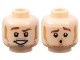 Part No: 3626cpb2349  Name: Minifigure, Head Dual Sided Male Reddish Brown Eyebrows and Beard Stubble, Medium Nougat Sideburns and Chin Dimple, Open Mouth Smile with Teeth / Worried Pattern - Hollow Stud