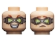 Part No: 3626cpb2375  Name: Minifigure, Head Dual Sided Reddish Brown Eyebrows, Silver Goggles with Lime Triangular Lenses, Evil Grin / Worried Expression Pattern - Hollow Stud