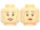 Part No: 3626cpb2479  Name: Minifigure, Head Dual Sided Female Black Eyebrows, Eyelids, Medium Nougat Cheek Lines, Wrinkles, and Chin Dimple, Dark Red Lips, Open Mouth Smile with Teeth / Sad Frown Pattern - Hollow Stud