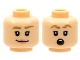 Part No: 3626cpb2480  Name: Minifigure, Head Dual Sided Female, Dark Tan Eyebrows, Nougat Lips, Smile / Surprised Open Round Mouth with Top Teeth Pattern - Hollow Stud